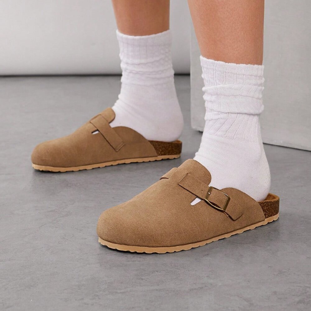 Apricot Elegant Women's Casual Mule Flats Slip-On Sandals